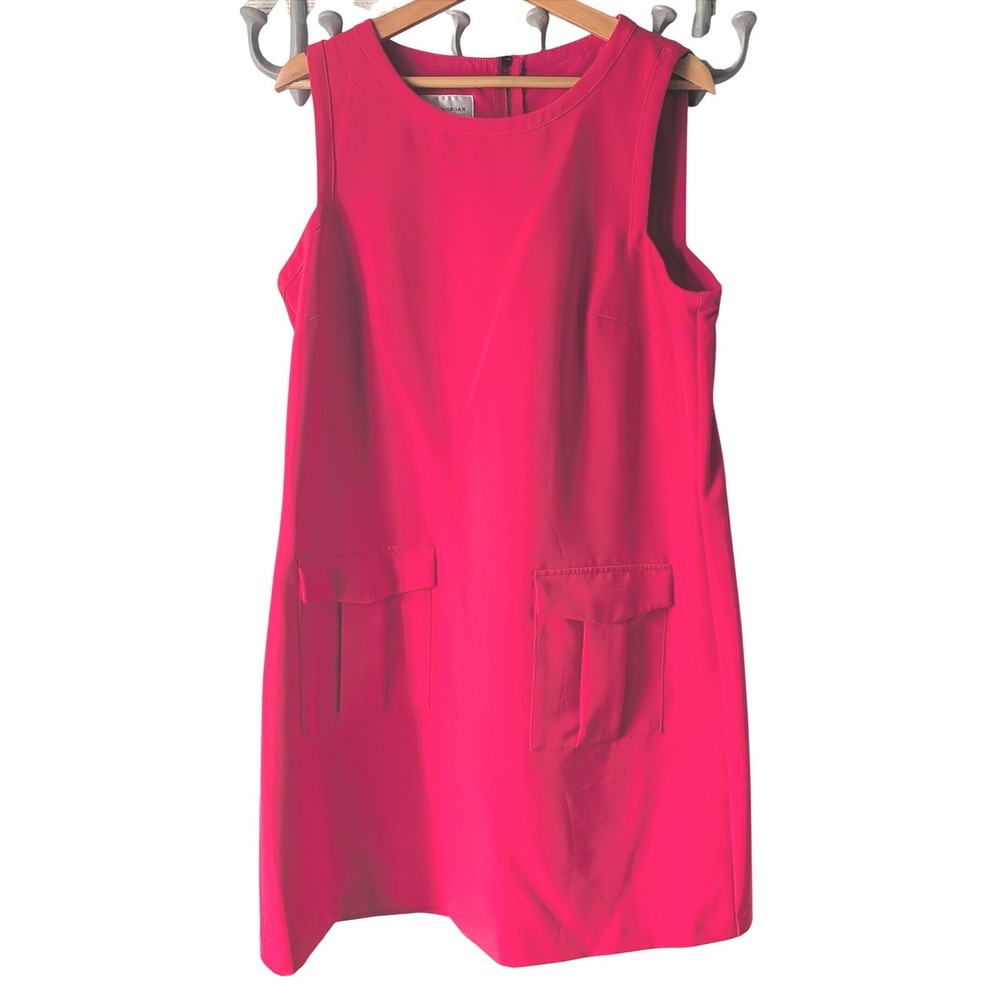 Donna Morgan Shift Dress Womens 14 Red Pink Sleeveless Cargo Pocket Career Work
